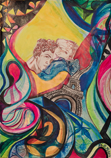 Malerei mit dem Titel "L´amour parisien" von Andrea Schimböck-Marock, Original-Kunstwerk, Acryl