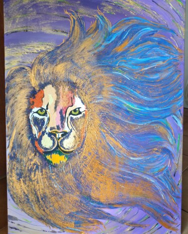 Painting titled "Lion King" by Bella Metreveli, Original Artwork, Acrylic