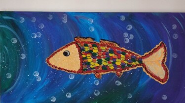 Malerei mit dem Titel "Funny fish" von Bella Metreveli, Original-Kunstwerk, Acryl