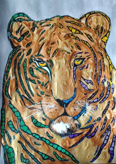 Peinture intitulée "Загадочный тигр" par Bella Metreveli, Œuvre d'art originale, Acrylique