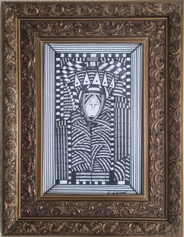 Printmaking titled "THE QUEEN" by Bellasartes Caldas Novas, Original Artwork, Pigments Mounted on Wood Stretcher frame