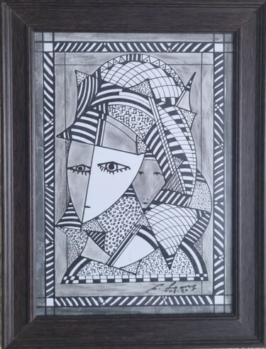 Σχέδιο με τίτλο "geométrick face" από Bellasartes Caldas Novas, Αυθεντικά έργα τέχνης, Χρωστικές ουσίες