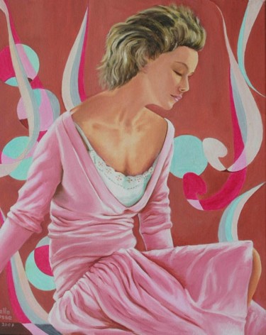 Peinture intitulée "Dame en rose" par Danielle Belle Josse, Œuvre d'art originale, Huile