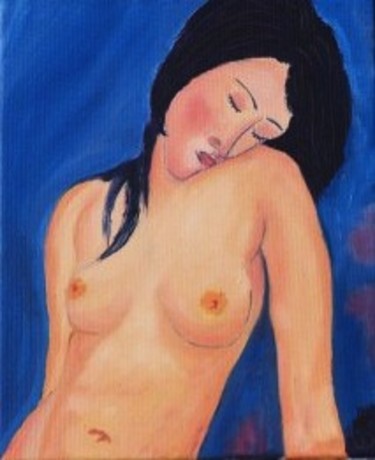 Malarstwo zatytułowany „Hommage à Modigliani” autorstwa Jean-Luc Bellini, Oryginalna praca, Olej