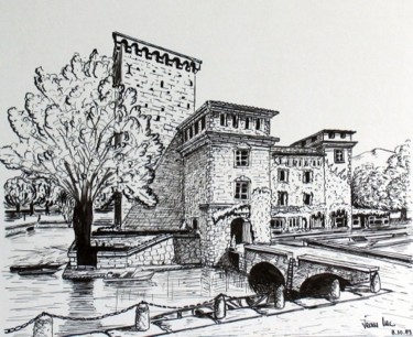 Drawing titled "Château en Italie" by Jean-Luc Bellini, Original Artwork, Other