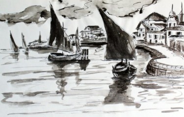Drawing titled "Vieilles barques" by Jean-Luc Bellini, Original Artwork, Other