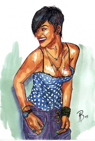Peinture intitulée "Rihanna" par Jean-Luc Bellini, Œuvre d'art originale, Huile
