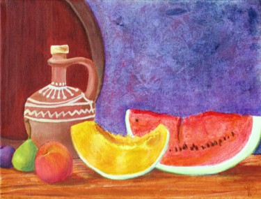 Painting titled "PASTEQUE & MELON" by Jean-Luc Bellini, Original Artwork, Oil