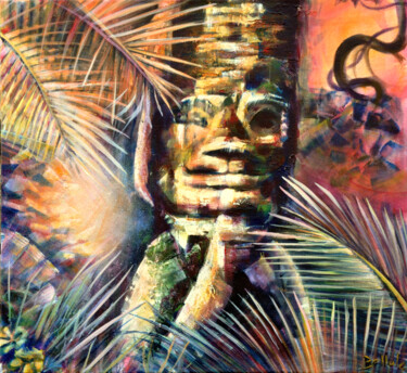 Картина под названием "Totem II" - Bellule' Art, Подлинное произведение искусства, Акрил Установлен на Деревянная рама для н…