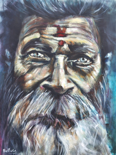 Malerei mit dem Titel "Sadhu" von Bellule' Art, Original-Kunstwerk, Acryl