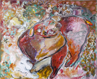 Painting titled "1006 21 Cochon aust…" by Claudine Gregoire (Claudine BELMAS-GREGOIRE), Original Artwork, Acrylic
