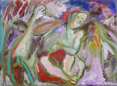 Pittura intitolato "A LA PLAGE" da Claudine Gregoire (Claudine BELMAS-GREGOIRE), Opera d'arte originale, Acrilico