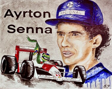 Malerei mit dem Titel ""Ayrton Senna"" von David Belo, Original-Kunstwerk, Acryl Auf Keilrahmen aus Holz montiert