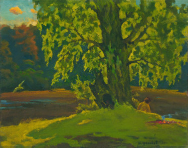 Pittura intitolato "Morning in the fore…" da Vasily Belikov, Opera d'arte originale, Olio