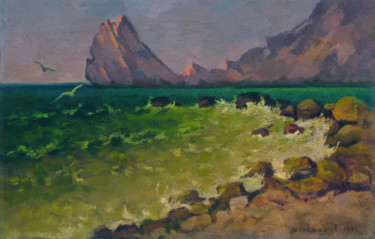 Schilderij getiteld "Rock in the sea" door Vasily Belikov, Origineel Kunstwerk, Olie