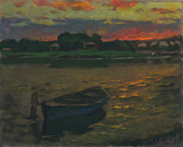 Pittura intitolato "Evening on the river" da Vasily Belikov, Opera d'arte originale, Olio