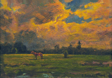 Painting titled "Golden clouds" by Vasily Belikov, Original Artwork, Oil