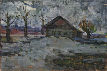 Painting titled "Winter overcast day" by Vasily Belikov, Original Artwork, Oil