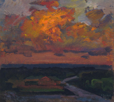 Peinture intitulée "Pink evening" par Vasily Belikov, Œuvre d'art originale, Huile