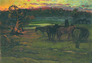 Malarstwo zatytułowany „At the dawn” autorstwa Vasily Belikov, Oryginalna praca, Olej