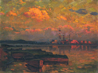 Pittura intitolato "Warm summer evening…" da Vasily Belikov, Opera d'arte originale, Olio