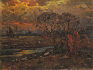 Painting titled "Spring evening" by Vasily Belikov, Original Artwork, Oil