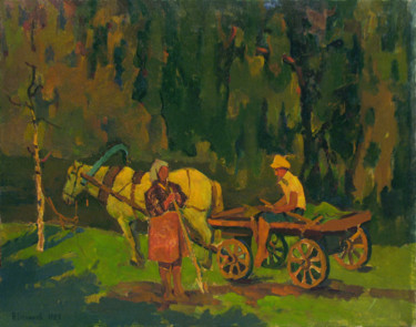 Malerei mit dem Titel "Hay time. Rural life" von Vasily Belikov, Original-Kunstwerk, Öl