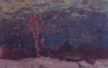 Painting titled "Lonely birch" by Vasily Belikov, Original Artwork, Oil