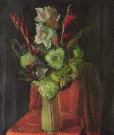 Ζωγραφική με τίτλο "Flowers in a vase" από Vasily Belikov, Αυθεντικά έργα τέχνης, Λάδι