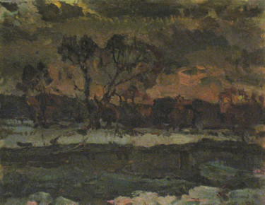 Peinture intitulée "Thaw in the winter" par Vasily Belikov, Œuvre d'art originale, Huile