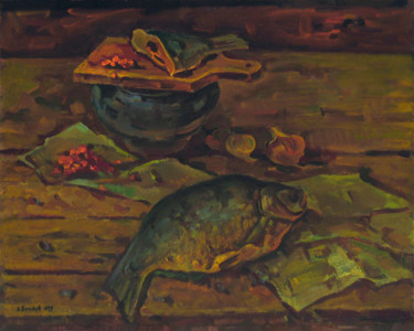 Painting titled "Kitchen still life…" by Vasily Belikov, Original Artwork, Oil