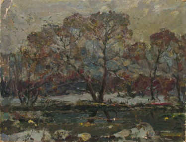 Pittura intitolato "Thaw in the forest" da Vasily Belikov, Opera d'arte originale, Olio