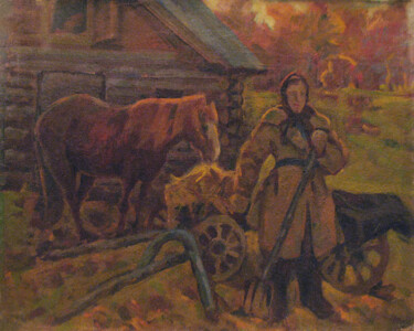 Malarstwo zatytułowany „Peasant woman and h…” autorstwa Vasily Belikov, Oryginalna praca, Olej