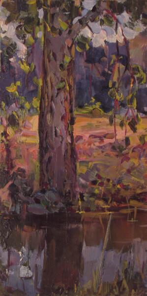 Pintura intitulada "Tree at the water" por Vasily Belikov, Obras de arte originais, Óleo