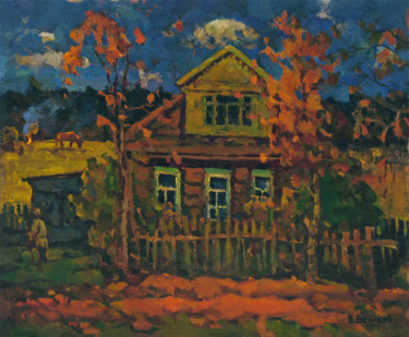 Painting titled "Country house" by Vasily Belikov, Original Artwork, Oil