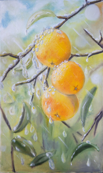 Pintura intitulada "ветка с апельсинами" por Natalia Beliakova, Obras de arte originais, Óleo