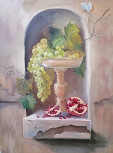 Painting titled "Натюрморт с виногра…" by Natalia Beliakova, Original Artwork, Oil