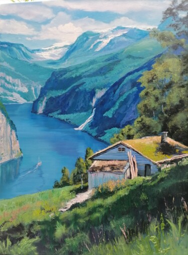 Картина под названием "Норвежские фьерды" - Наталья Белякова, Подлинное произведение искусства, Масло