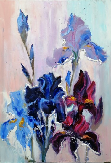 Картина под названием "Красота лета, ирисы" - Наталья Белякова, Подлинное произведение искусства, Масло