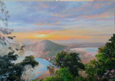 Картина под названием "Бали закат в горах" - Наталья Белякова, Подлинное произведение искусства, Масло
