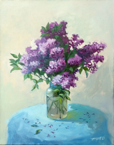 Painting titled "Still life with flo…" by Denis Bely, Original Artwork, Oil
