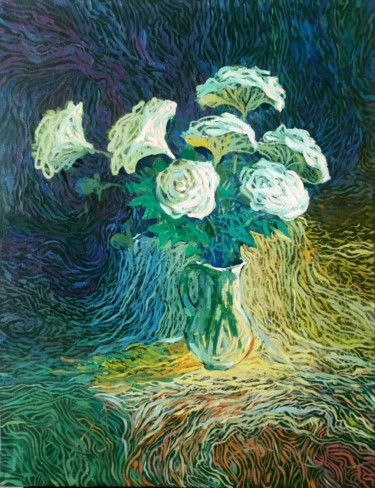 Painting titled "Flowers peonies." by Denis Bely, Original Artwork, Oil