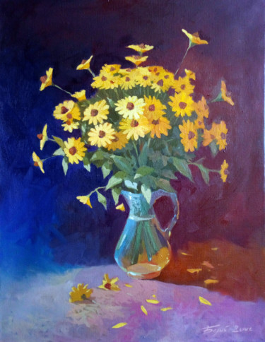 Painting titled "Yellow bouquet." by Denis Bely, Original Artwork, Oil