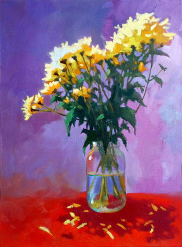Painting titled "Chrysanthemums." by Denis Bely, Original Artwork, Oil