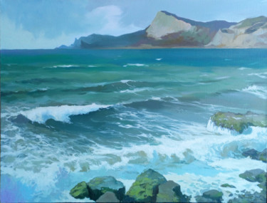 Painting titled "Seascape blue sea,…" by Denis Bely, Original Artwork, Oil