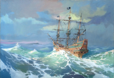 Painting titled "Wooden ship art, se…" by Denis Bely, Original Artwork, Oil