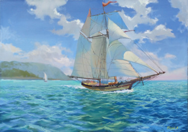 Painting titled "Boat trip" by Denis Bely, Original Artwork, Oil