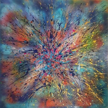 Painting titled "Big bang colors" by Ben'Arts, Original Artwork, Acrylic Mounted on Wood Panel