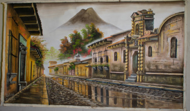 Painting titled "Volcano Village" by Ben Savin, Original Artwork, Acrylic