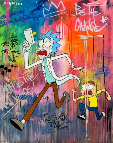 rick and morty n°1 Peinture intitulée "rick and morty n°1" par Oussama Benabbou, Œuvre d'art originale, Bombe aérosol